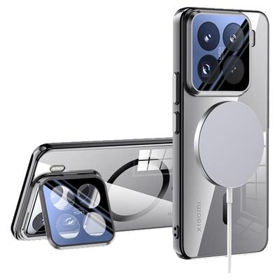 森迟适用小米15手机壳镜头膜翻盖支架新款透明磁吸保护套mi15pro高级感小众简约全包防摔壳15pro网红爆款外壳