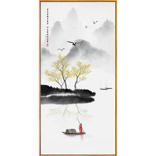 茶室书房装饰画水墨禅意山水画客餐厅挂画春夏秋冬新中式玄关挂画
