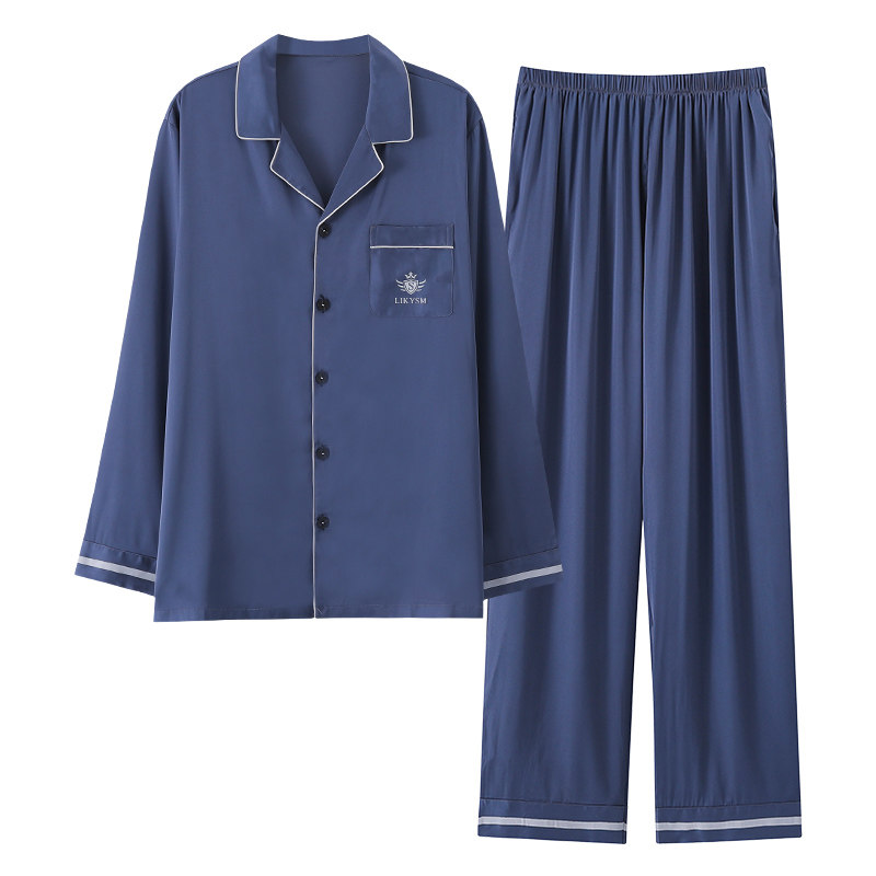 春秋男士冰丝家居服套装