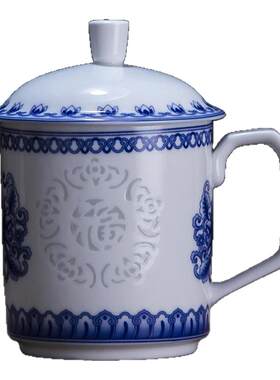 九楼阁青花玲珑陶瓷茶杯