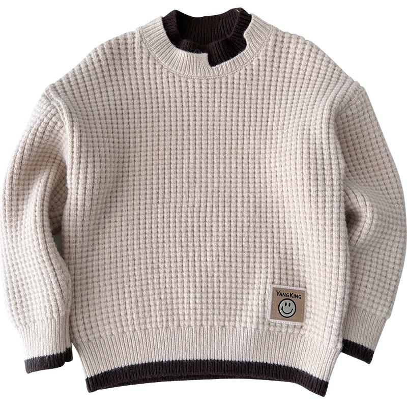 不扎皮肤 抗起球~秋冬季男童保暖套头毛衣儿童时尚洋气圆领针织衫