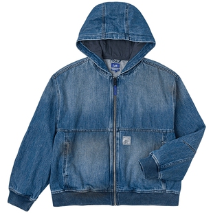 Lee商场同款25秋冬新品舒适版连帽拉链复古深蓝色男牛仔夹克外套