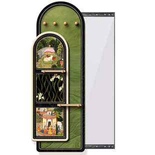 中古风玄关全身镜装饰画推拉隐藏式镜子挂画可遮挡隐形穿衣镜壁画