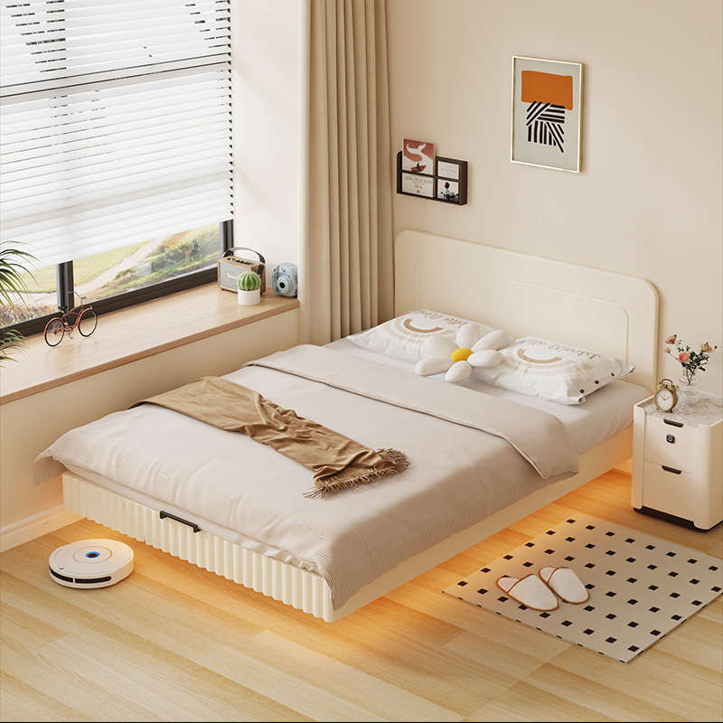 奶油风次超薄床头1单人床新款边木床21.5实卧床全靠背米极窄米齐