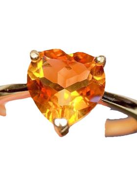 纯银镶嵌天然黄水晶戒指芬达色