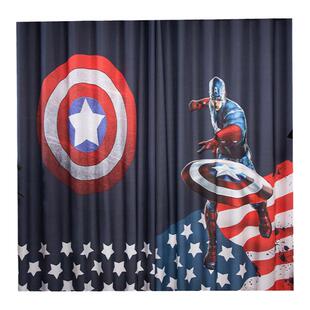 定制简约英伦儿童卡通美国队长棉麻遮光成品窗帘布纱卧室客厅隔断