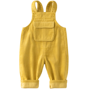 婴儿灯芯绒背带裤冬季宝宝条绒黄色春秋裤子男童女童衣服儿童背带