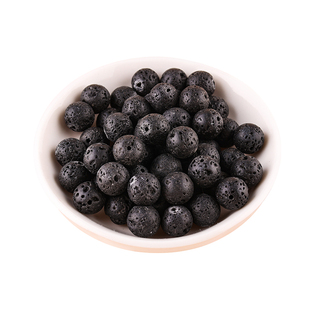 火山石圆珠天然深岩熔岩黑岩陨石坑纹理散珠子 diy半成品复古配件