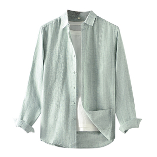 MindBridge【亚麻】2025夏宽松休闲衬衫男士薄款长袖衬衣纯色上衣