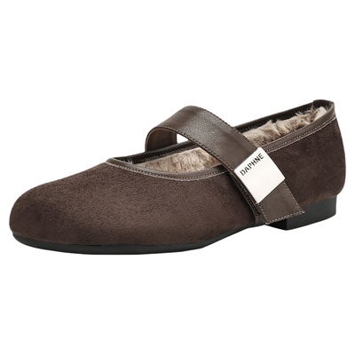 玛丽珍毛毛鞋女冬季加绒平底单鞋