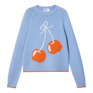 BLUE ERDOS 冬季新品时尚简约羊毛羊绒圆领樱桃提花女套衫