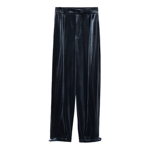 因由 高端平绒阔腿裤女黑色直筒裤高质感休闲裤天鹅绒VTG丝绒裤子