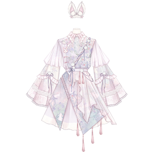 玉兔意向金|花悦诗风夏季新品可爱中华风短裙原创国风曲领襦套装