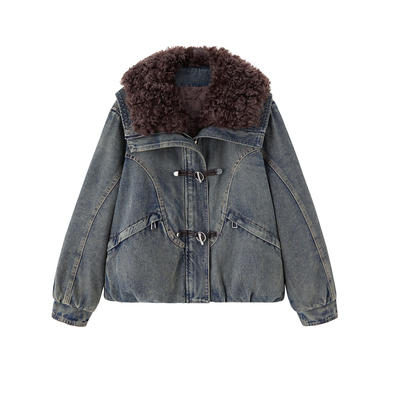 羊羔毛领牛仔短外套女