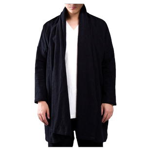 中国风男装长袍加厚冬季复古棉麻大码宽松唐装外套男汉服居士道袍