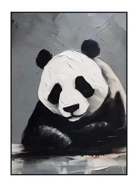 儿童房国宝大熊猫手绘肌理油画