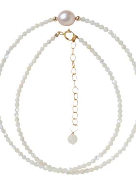 Ordi新款choker天然淡水珍珠锁骨链2mm迷你baby叠贝珠颈链