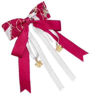 中华风汉服和风酒红毛球流苏发饰