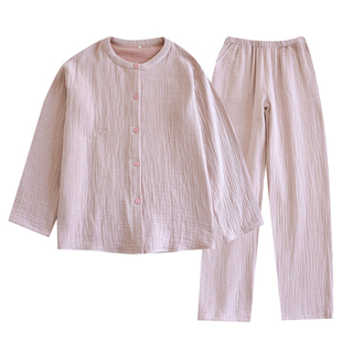 日系简约无印风四层纯棉纱布睡衣女加厚春秋冬季全棉家居服套装