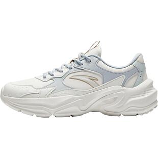 安踏革网拼接复古休闲鞋女春季舒适潮流运动鞋子百搭白色通勤女鞋