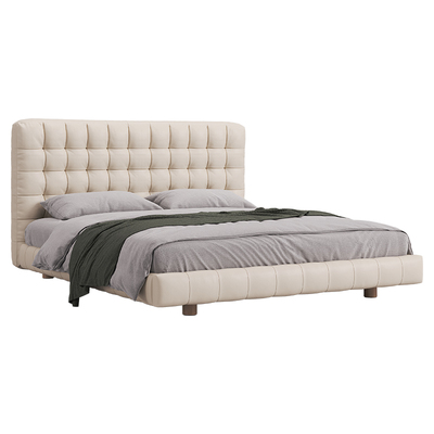 PAULJOHN奶油风简约齐边真皮床