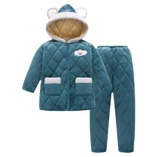 女童儿童睡衣冬季加绒加厚法兰绒三层夹棉女孩男童宝宝家居服大童