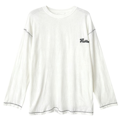 秒发！韩国fletta2026春季新款宽松圆领套头撞色明线长袖棉T恤女