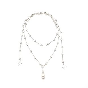 荒原原创 繁星夸张vintage古着感复古银色珍珠吊坠项链小众锁骨链