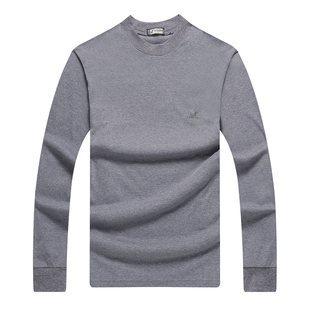 爸爸装纯棉T恤中老年男士长袖中领加厚秋衣上衣全棉长袖打底衫男