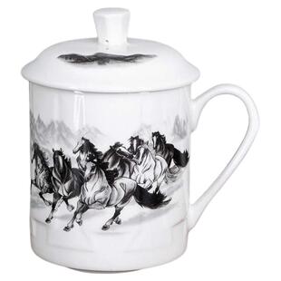 陶瓷杯会议杯办公室水杯带盖家用陶瓷水杯套装酒店宾馆茶水杯定制