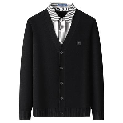 梦特娇翻领假两件商务休闲针织衫