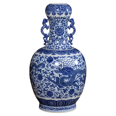 青花瓷龙穿花陶瓷花瓶玄关摆件