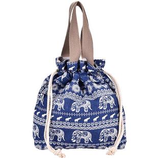 日式手提包女小包百搭帆布2024新款收纳气质布包可爱饭盒便当包袋