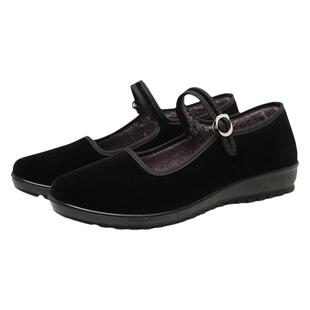 冬季老北京布鞋女加绒跳舞黑布鞋酒店服务员工作鞋礼仪鞋妈妈棉鞋
