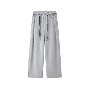 三福休闲裤女2026新款春季运动风马年刺绣直筒高腰灰色长裤子女装