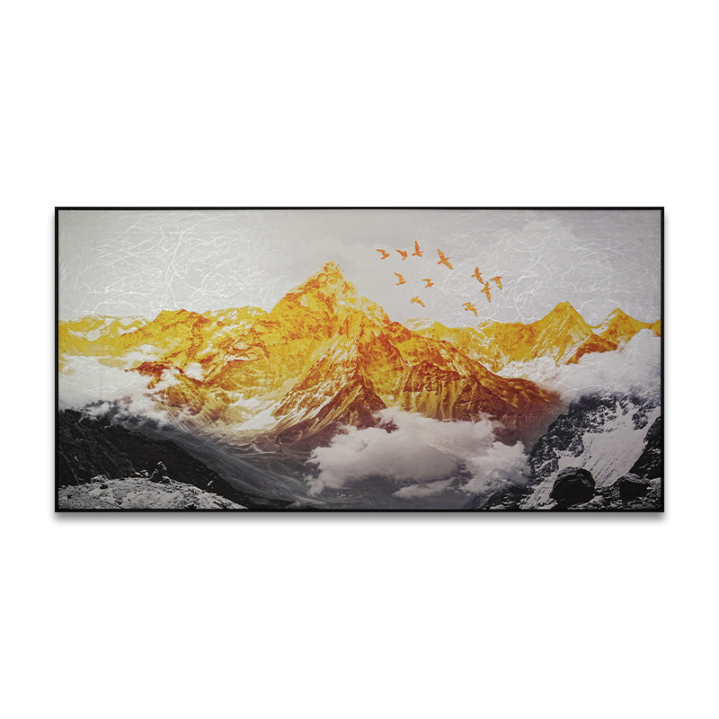 日照金山可定制客厅沙发背景墙轻奢山水风景聚财风水皮革肌理画