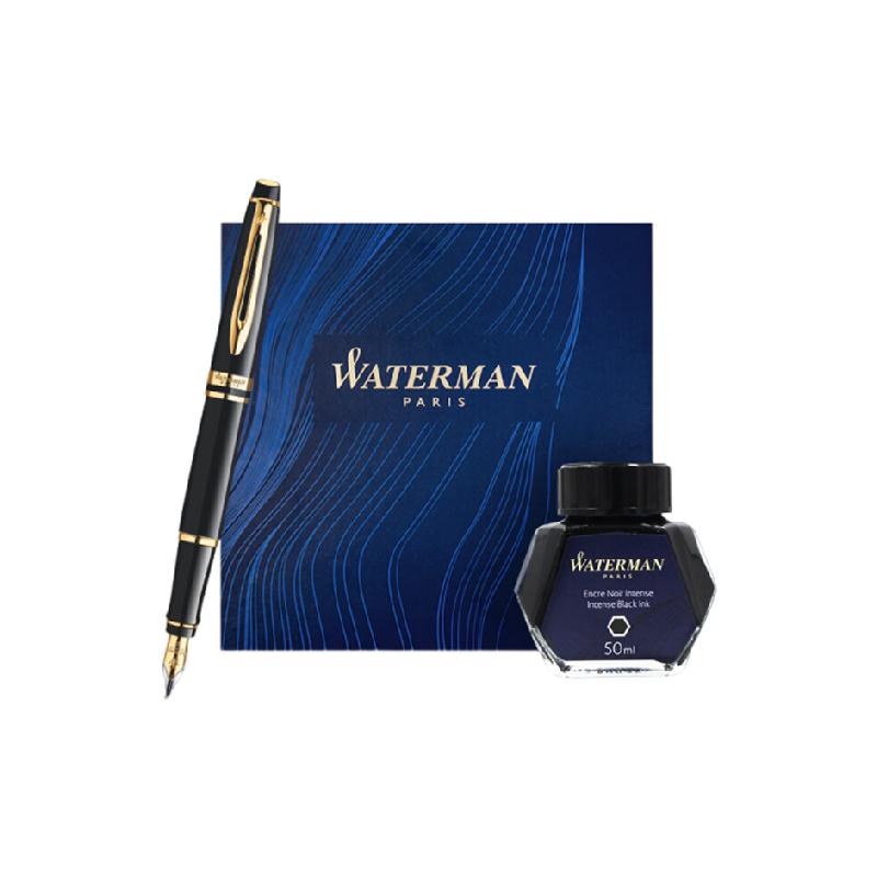 WATERMAN/威迪文高端钢笔礼盒EXPERT纯黑丽雅金夹墨水笔+墨水礼盒
