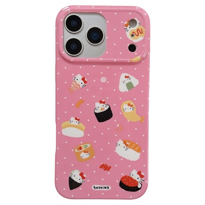 jze 日韩可爱波点寿司哈喽KT猫适用苹果17ProMax手机壳iphone15新款16pro女款13带链条15pro双层14防摔保护套