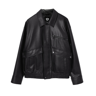 MLMR秋季新款宽松时尚简约复古百搭休闲外套上衣PU皮衣夹克男女