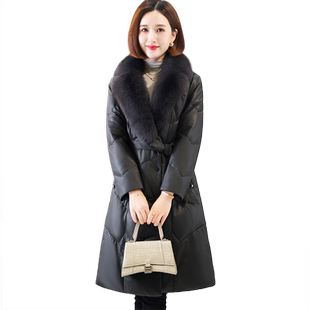 真皮羽绒服女中长款2026冬新狐狸毛领西装领名媛海宁绵羊皮衣外套
