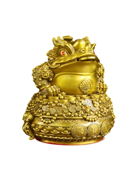 黄铜三足金蟾聚宝盆开业摆件