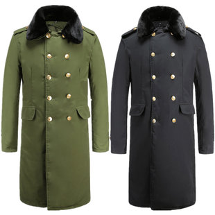 军大衣男东北棉袄服黄绿大衣女冬季加厚长款棉花保安风衣防寒军迷