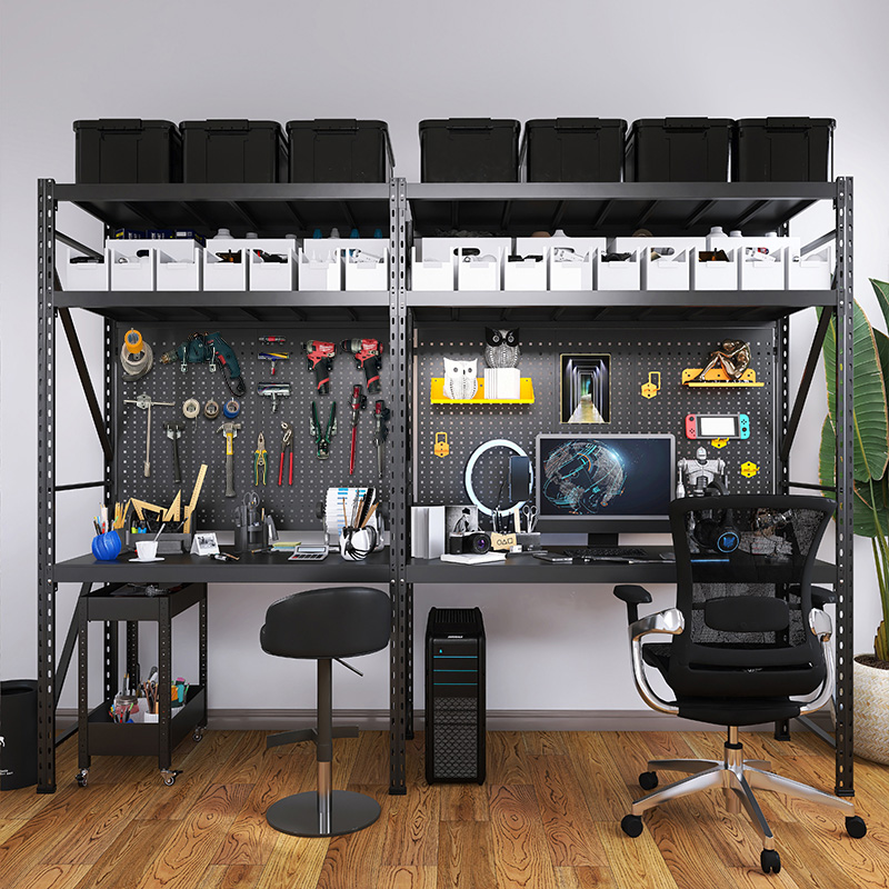 峰阳黑色洞洞板书桌电脑桌书架组合置物架落地收纳书柜学生一体桌