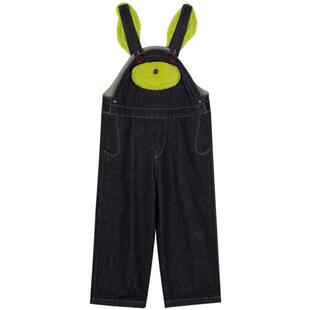 woobaby儿童牛仔背带裤男童女童24冬季新品毛绒立体造型休闲裤子