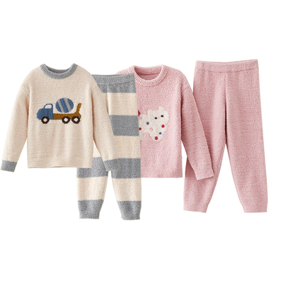 棉奇熊儿童秋冬新款半边绒家居服