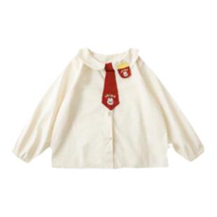 幼悠女童可爱衬衣卡通薯条绣标菱格针织马甲宝宝春秋休闲背带短裤