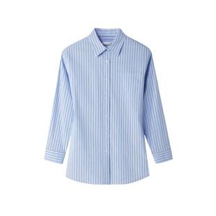 HLA/海澜之家竖条纹长袖休闲衬衫春季宽松透气通勤职业衬衫女