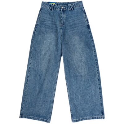 CLP阔腿复古蓝牛仔裤拖地老爹裤