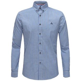 [纯棉]Navigare意大利小帆船春季蓝色格子衬衫男长袖衬衣休闲上衣