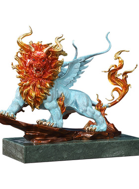 黄铜工艺山海经神兽白泽摆件家居客厅玄关装饰办公桌面乔迁礼品